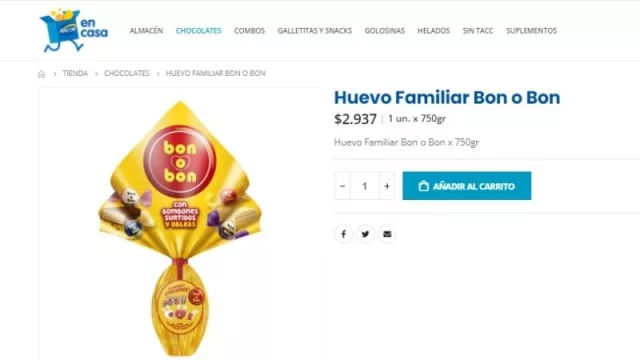 Viene Semana Santa y Arcor ya vende (directo al cliente final) sus huevos de pascua ($ 2.937 el de 750gr.)