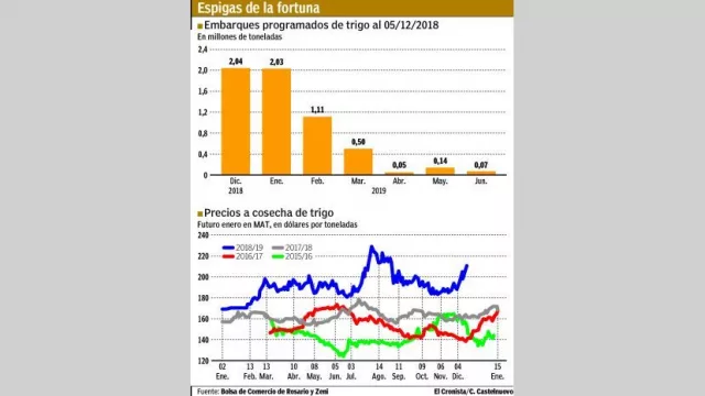 En plena cosecha, el trigo saltó hasta u$s 210 y vale 30% más que hace un año